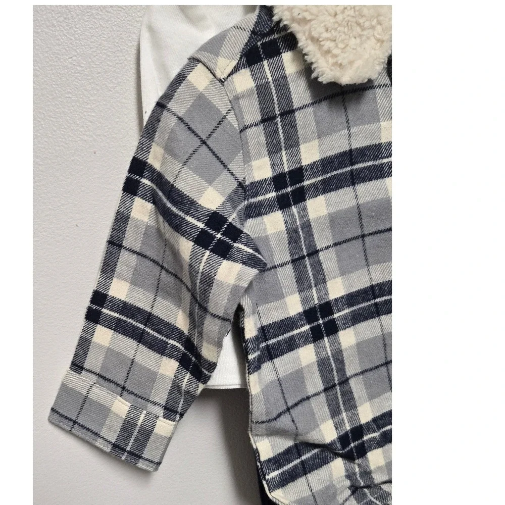 Carters Just One You Baby Boy 3pc Plaid Flannel Sherpa Set 1R740810 Grey Navy 6M